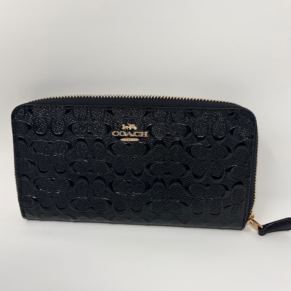 Coach Signature Patent Leather Zip Around Wallet